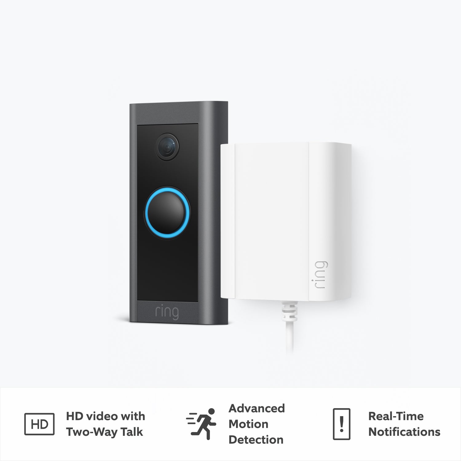 Video Doorbell Wired with PlugIn Adapter Ring