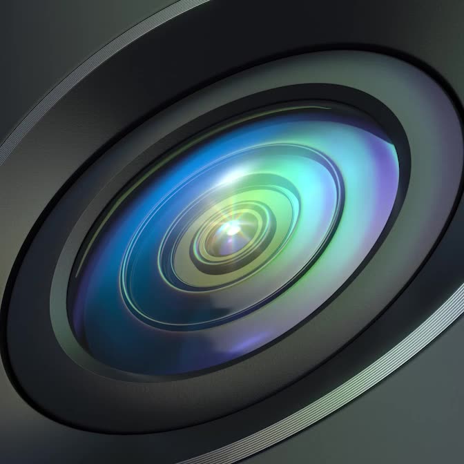 Animated GIF: Movement through Ring camera lens with representations of hardware inside and its image clarity.